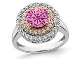 1.50 Carat (ctw) Lab-Created Pink Sapphire Halo Ring in 14K White Gold with Lab-Grown Diamonds